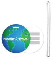 Stock Globe Design Luggage Tag with Write-on ID panels 40 mil plastic Full Colour, 6" clear loop in bulk