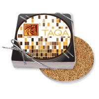 Gift Boxed Set of 4 Premium Coasters .010 Frosted Plastic Top & 1/16" cork base (3.5" dia.) 4CP