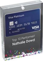 Clear Acrylic Credit Card Entrapment 1/2" base and 1/4" front (3 3/4" x 5"). Full Colour Imprint