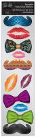 GENERIC model of our Party Glass Marker Combo Kit with Mustaches, Bow Ties, Kissing Lips in Full Colour reusable clear static (2.75" x 11.25")