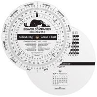 .020 Custom Imprinted White Gloss Vinyl Plastic Wheel Calculator / Perpetual Calendar & Scheduling Calculator (6" dia.). Screen-printed