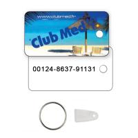 .030 White Plastic Key Tags with thermal lamination both sides / rectangle with round corners (1.125" x 2.125") Four colour process front / black on back