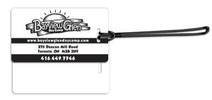 .020 White Gloss Vinyl Luggage Tags / with loop attached (2.375" x 4.25") Screen-printed