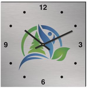 11 3/4" Horloge murale carrée Aluma-Tech impression quadrichromie. Mouvement fabriqué aux États-Unis
