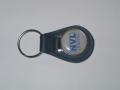 Top Grain Leather Small Tear Drop Key Tag w/ Round Acrylic Medallion Key Fob