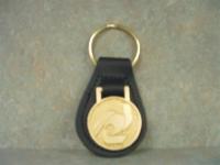 Bonded Leather Large Tear Drop Key Tag w/ Metal Medallion Key Fob