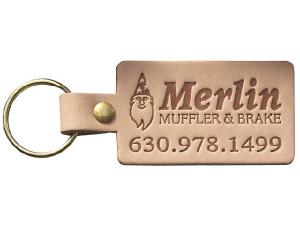 Large Rectangle Natural Leather Riveted Key Tag (1 1/2"x3 1/4")