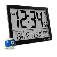 Slim-Jumbo Atomic Digital Wall Clock with Temperature Date and Humidity - Black