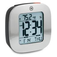 Small Alarm Clock with Snooze - Light Calendar Temperature and Date - Silver