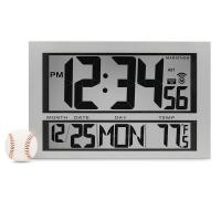 Commercial Grade Jumbo Atomic Wall Clock with 6 Time Zones - Indoor Temperature & Date - Silver