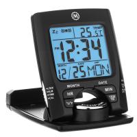 Travel Alarm Clock with Calendar & Temperature - Black