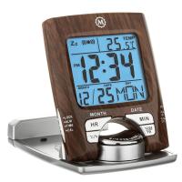 Travel Alarm Clock with Calendar & Temperature - Wood