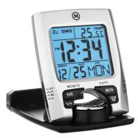 Travel Alarm Clock with Calendar & Temperature - Silver