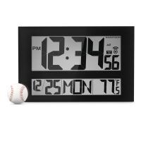 Commercial Grade Jumbo Atomic Wall Clock with 6 Time Zones - Indoor Temperature & Date - Black