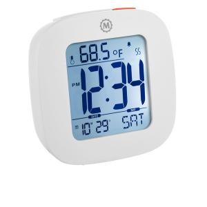 Small Alarm Clock with Snooze - Light Calendar Temperature and Date - White
