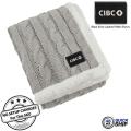 48 Hr Quick Ship - Cable Knit Chenille Sherpa Throw, with Lasered logo patch, NO SETUP CHARGE
