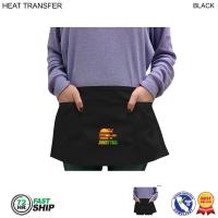 72 Hr Fast Ship - Bar Twill Waist Apron, 20x10, 3 Pockets, Heat Transfer logo, Stocked in Black.