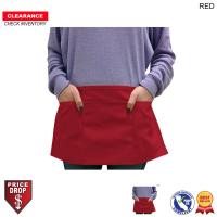 Discounted Bar Twill Waist Apron, 20x10, 3 Pockets, Blank Only, Stocked in Red