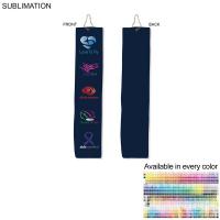 Colored Velour Terry Cotton Blend Golf Towel, Finished size 6x25, Trifold Grommet Hook, Sublimated