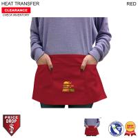 Discounted Bar Twill Waist Apron, 20x10, 3 Pockets, Heat Transfer logo, Stocked in Red