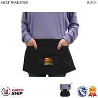24 Hr Express Ship - Bar Twill Waist Apron, 20x10, 3 Pockets, Heat Transfer logo, Stocked in Black.