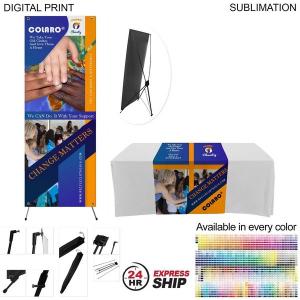24 Hr Express Ship - Tradeshow Package, Banner with X-Stand + Sublimated Tablerunner, Easy to setup