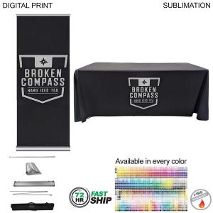72 Hr Fast Ship- Deluxe Tradeshow Package, Deluxe Retractable Banner + Premium Sublimated tablecloth