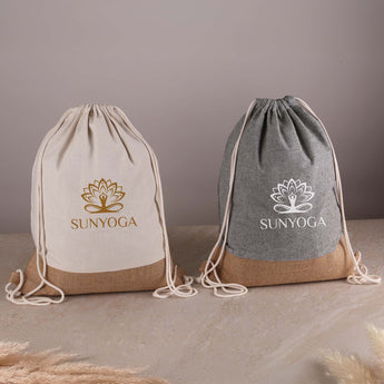 Quetico 10 Oz Cotton & Jute Drawstring Bag grouped