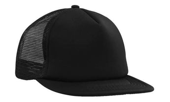 Black Trucker Mesh Cap With Flat Peak