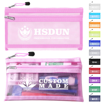 Double Pocket Mesh Cloth Pencil Case grouped