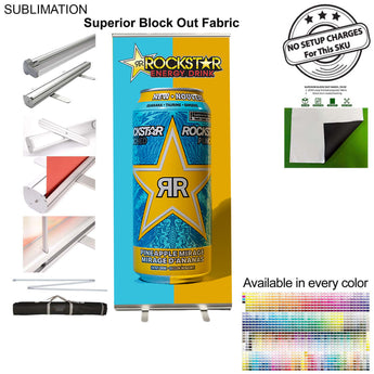 Sublimated Premium Retractable Pull Up Banner, Superior Block Out Fabric, 33.5x79, Standard Base grouped