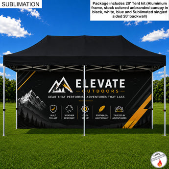SmartStart 20' Tent Package, Aluminum Tent Frame, blank canopy and sublimated single sided backwall grouped