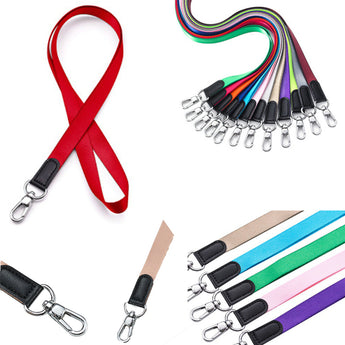 Polyester Dye Sublimated Lanyard with Leather grouped
