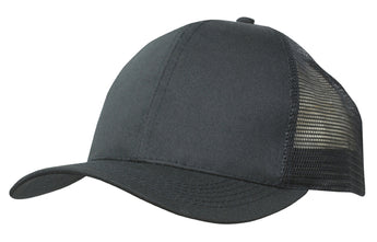 Black Recycled Breathable Poly Twill with Mesh Back Cap