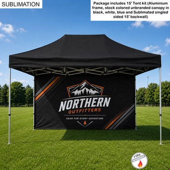 SmartStart 15' Tent Package, Aluminum Tent Frame, blank canopy and sublimated single sided backwall grouped
