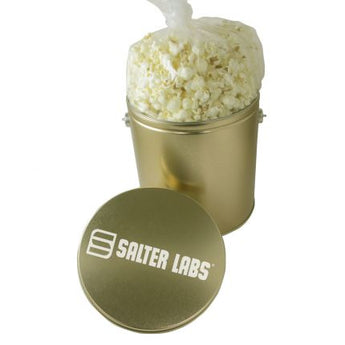 GOLD 1 Gallon Popcorn Tins- Butter Popcorn grouped