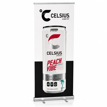 Sublimated Heavy Fabric Premium Retractable Pull Up Banner, Stand and Bag, 33.5x79, Standard base grouped