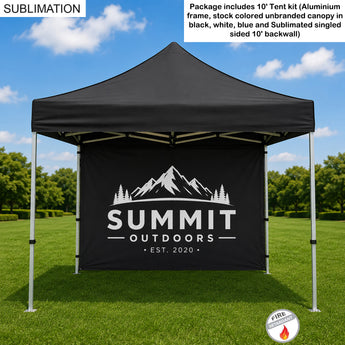 SmartStart 10' Tent Package, Aluminum Tent Frame, blank canopy and sublimated single sided backwall grouped