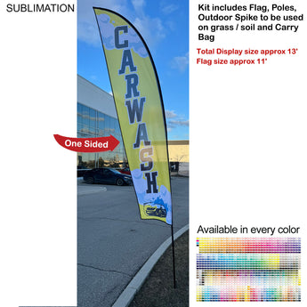 13' Medium Feather Flag Kit, Full Color Graphics One Side, Outdoor Spike base and Bag Included grouped