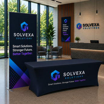 Prestige SEG Banner Package, SEG banner 40"x80" and 6' stretch fit tablecloth closed back grouped