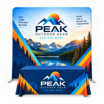 Tradeshow Booth Package Supreme, 8' EuroFit Tension Fabric Wall Display and PREMIUM 6'Tablecloth grouped