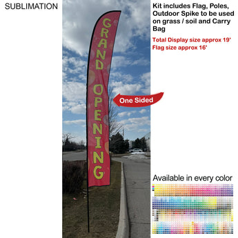 19' X-Large Feather Flag Kit, Full Color Graphics One Side, Outdoor Spike base and Bag Included grouped