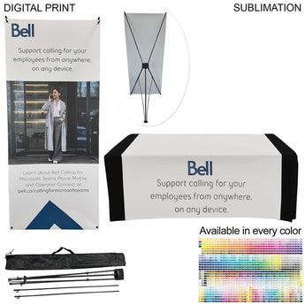 Tradeshow Package, Tripod Banner with Graphics DP787 + Sublimated Tablerunner SU622, Easy to setup grouped