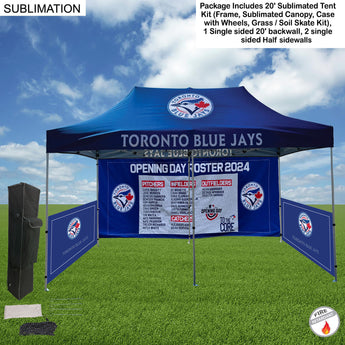Full Tent Package 2, 20' Sublimated Tent Kit, Single sided 20' backwall, 2 single side half sidewall grouped