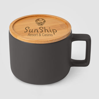Café Virtuoso - 12 oz. Ceramic Mug with Bamboo Lid