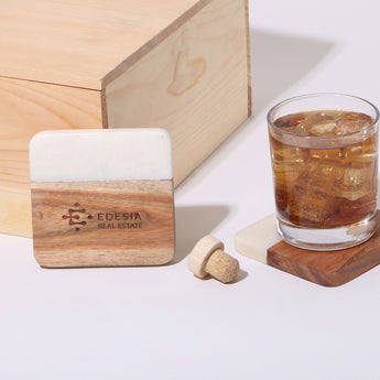 2 Pc. Acacia Wood & Marble Coaster Set grouped