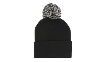 Black Acrylic Beanie with Pom Pom