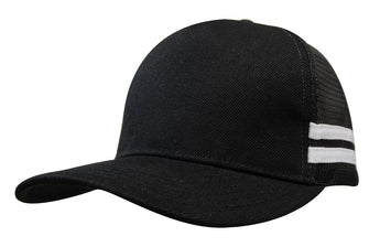 Black White American Premium Twill/Mesh Deep Fit Trucker with Stripes