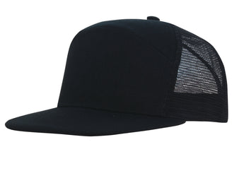 Black Premium American Twill A Frame Cap with Mesh Back
