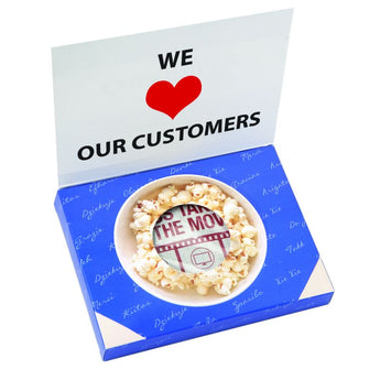 White Greeting Card Box with Microwave Popcorn grouped
